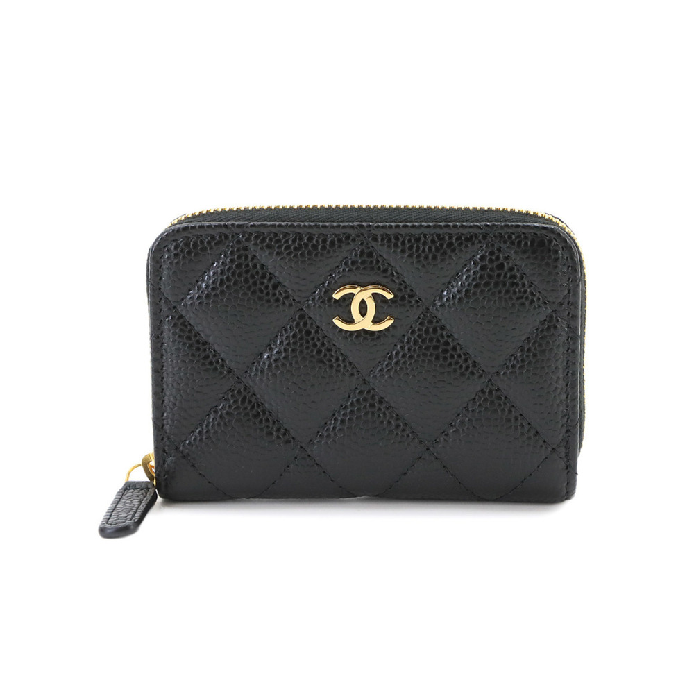 Chanel Matelassé Classic Zip Coin Purse, Caviar Leather, Black, Coco Mark, AP...
